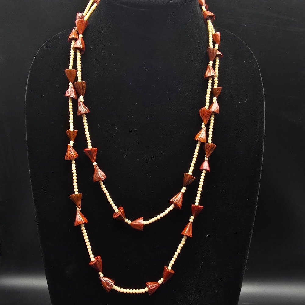 Brown Cream Seed Pod Necklace Natural Neutral Vintage Jewelry